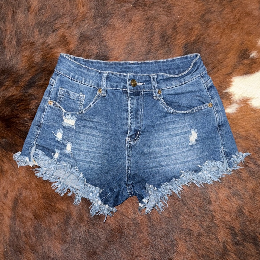 Denim Frayed Hem Women Shorts - Small